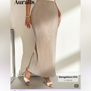 Pleated Satin Slip Skirt in Champagne